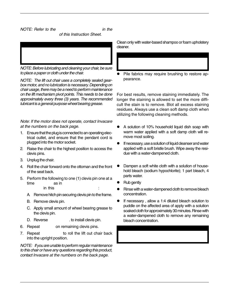 General maintenance, Cleaning instructions | Invacare LC42 User Manual | Page 5 / 8