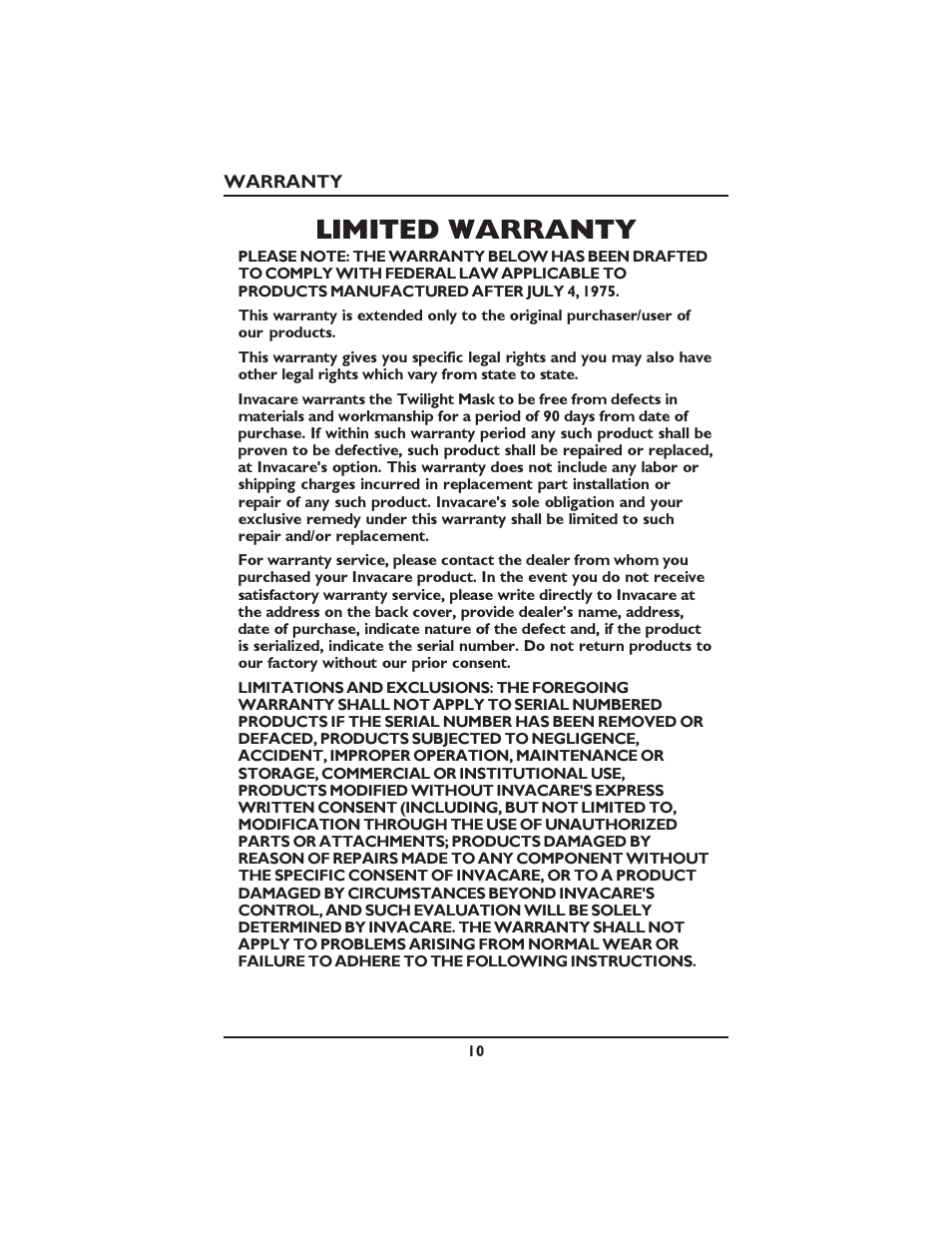 Limited warranty | Invacare ISP2000 User Manual | Page 10 / 12