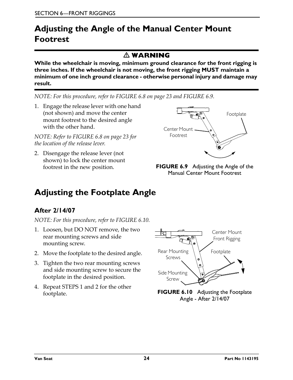 After 2/14/07, Adjusting the footplate angle | Invacare Van Seat PHWH93 User Manual | Page 24 / 28