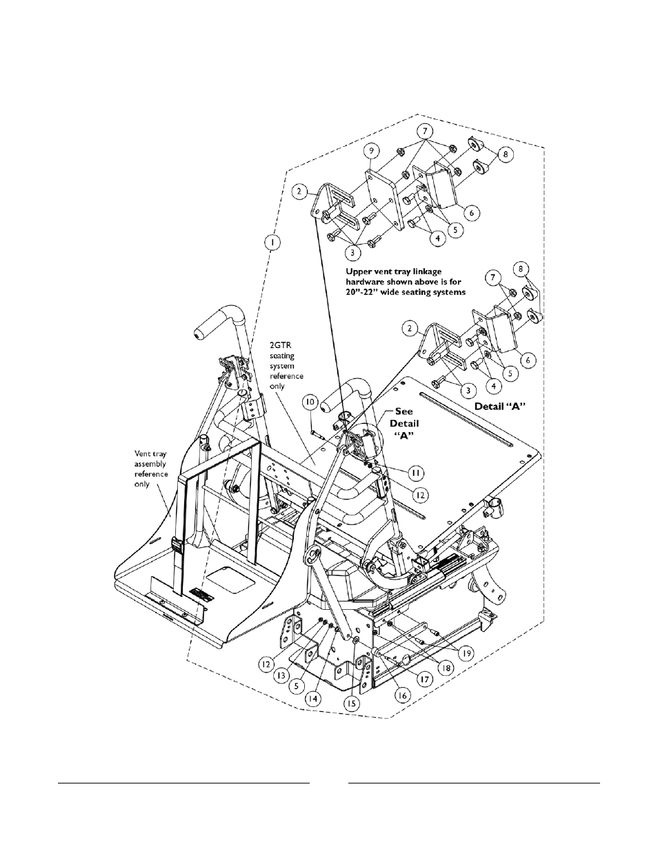 Vent tray mounting hardware for round back canes | Invacare 2GTR User Manual | Page 165 / 176