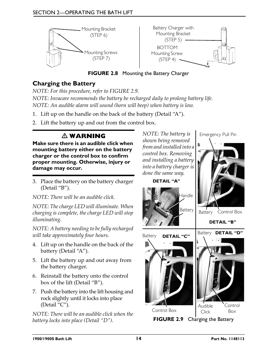 Charging the battery, Ƽ warning | Invacare 1900 User Manual | Page 14 / 24