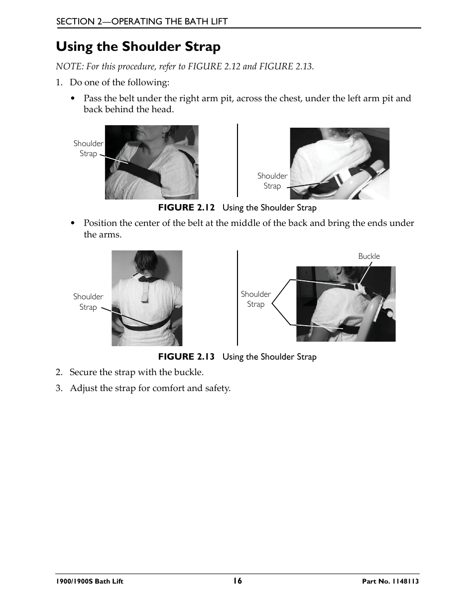 Using the shoulder strap | Invacare 1900 User Manual | Page 16 / 24