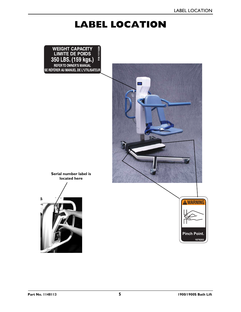 Label location | Invacare 1900 User Manual | Page 5 / 24