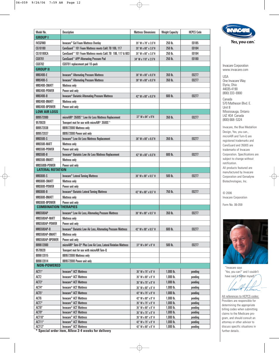 Invacare CG10180CA User Manual | Page 12 / 12