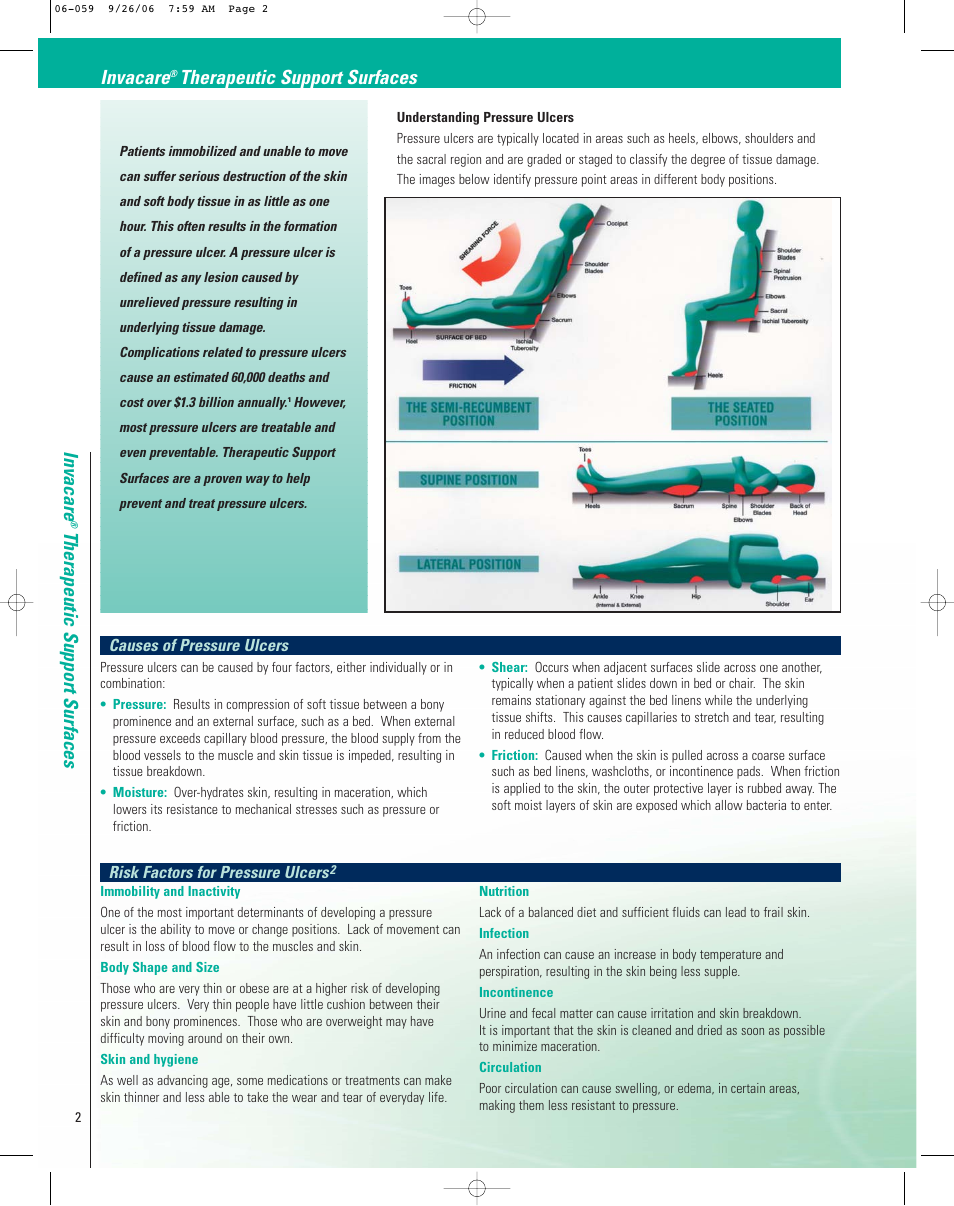 Invacare, Therapeutic support surfaces invacare, Therapeutic support surfaces | Causes of pressure ulcers, Risk factors for pressure ulcers | Invacare CG10180CA User Manual | Page 2 / 12