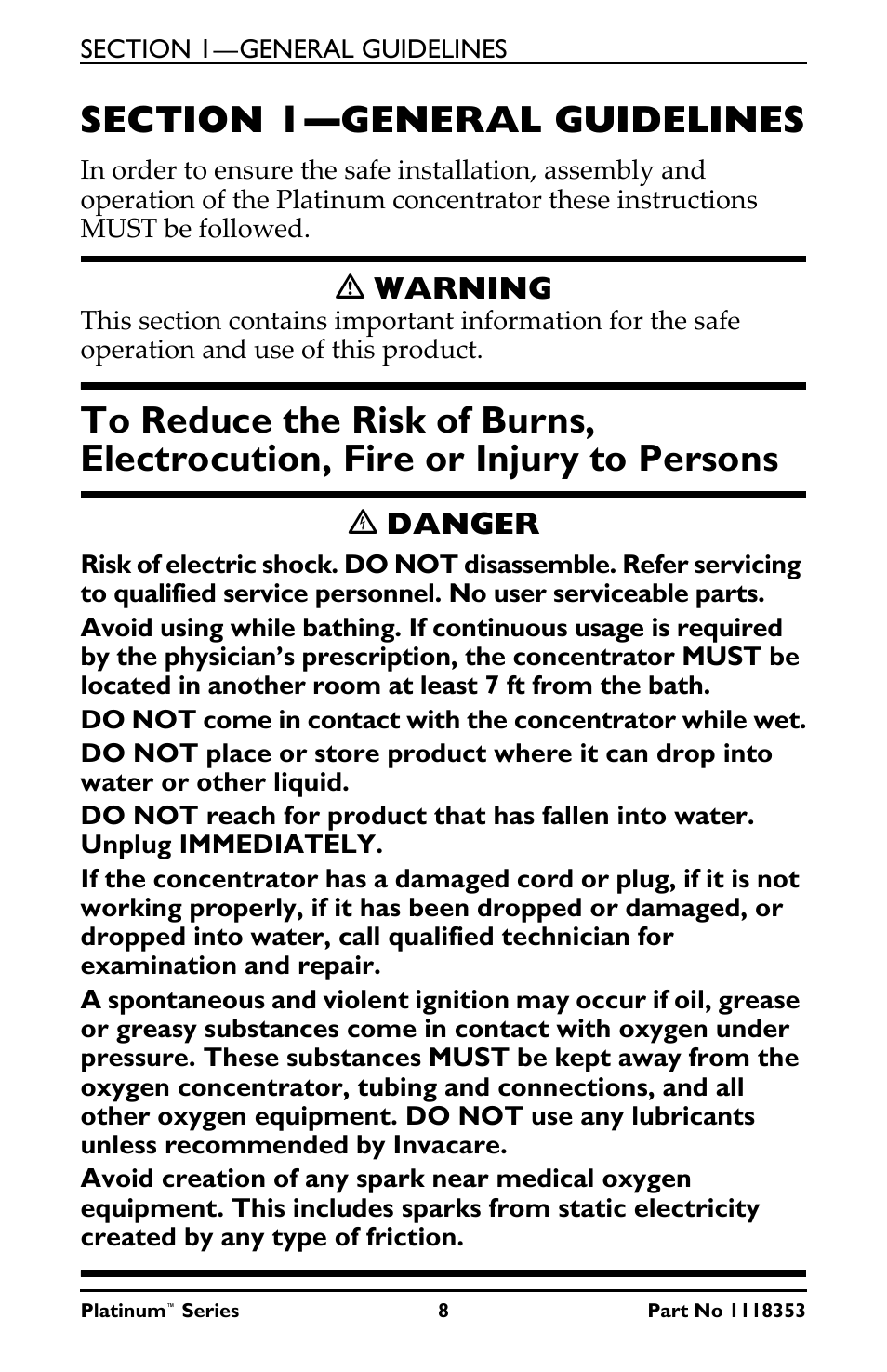 Section 1—general guidelines, Ƽ warning, Ꮨ danger | Invacare IRC10LX User Manual | Page 8 / 32