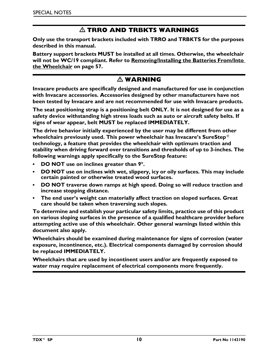 Invacare TDX SP User Manual | Page 10 / 72