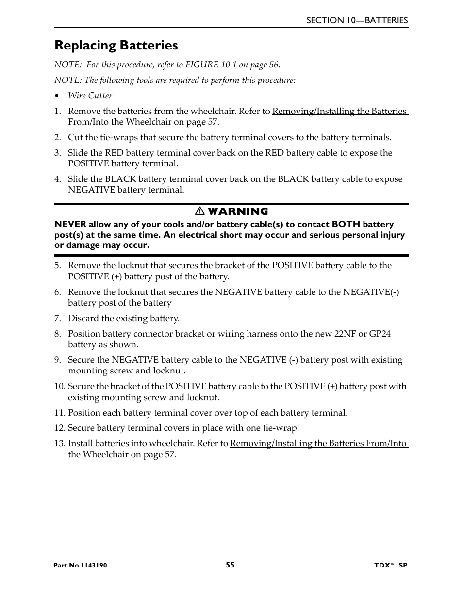 Replacing batteries | Invacare TDX SP User Manual | Page 55 / 72