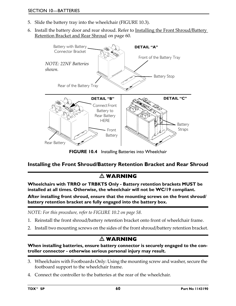 Ƽ warning | Invacare TDX SP User Manual | Page 60 / 72