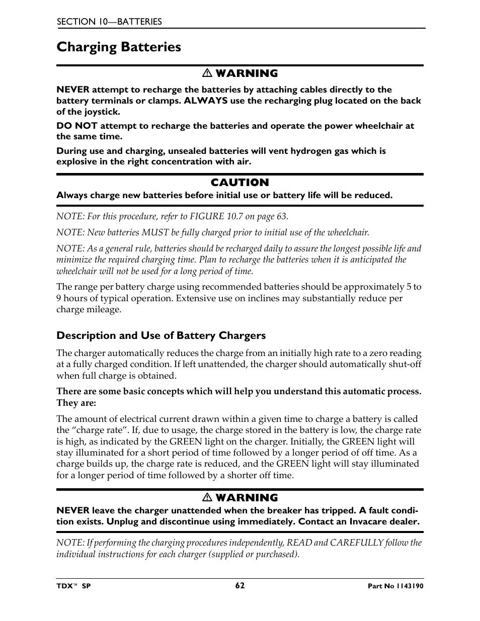Charging batteries, Description and use of battery chargers | Invacare TDX SP User Manual | Page 62 / 72