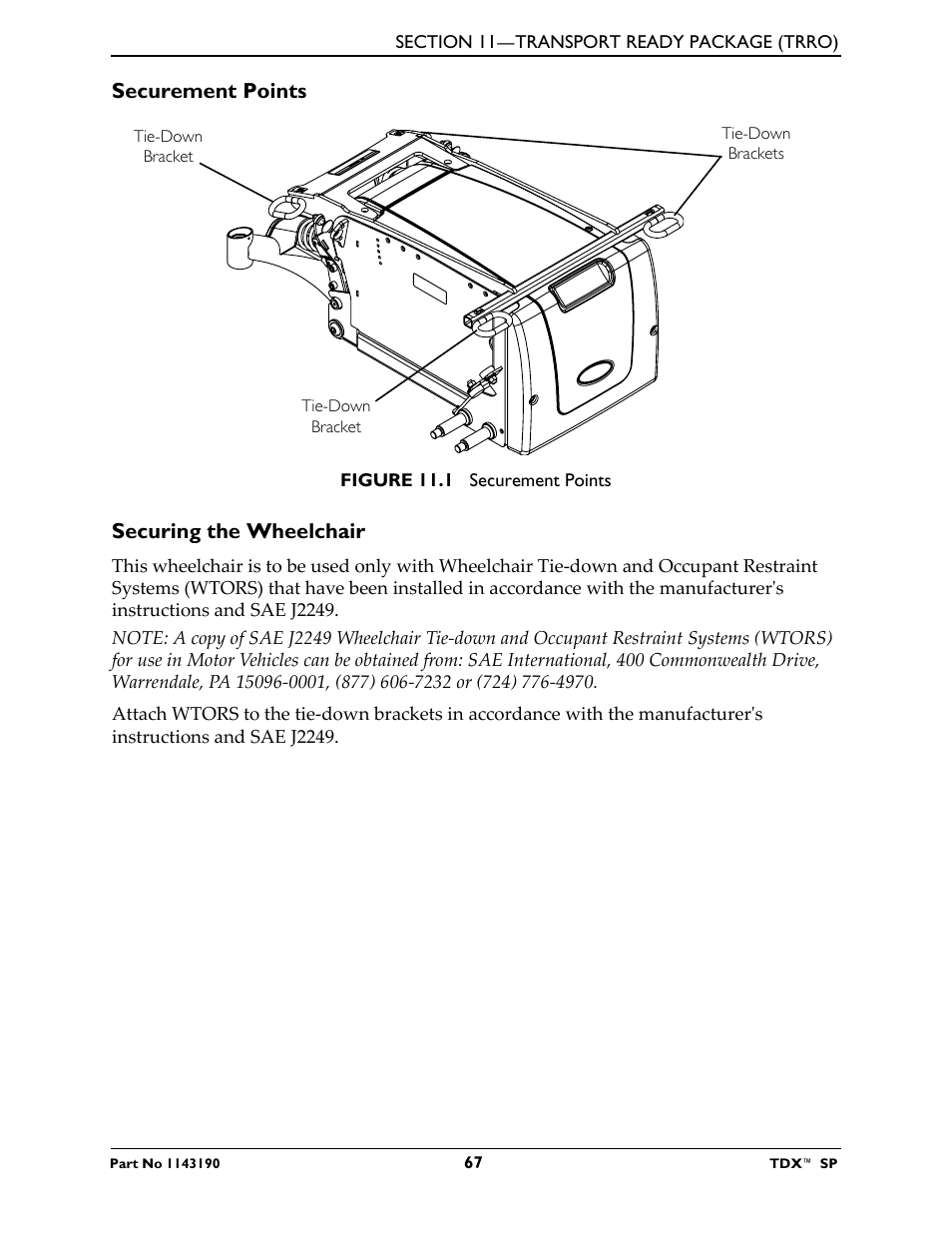 Securement points, Securing the wheelchair | Invacare TDX SP User Manual | Page 67 / 72