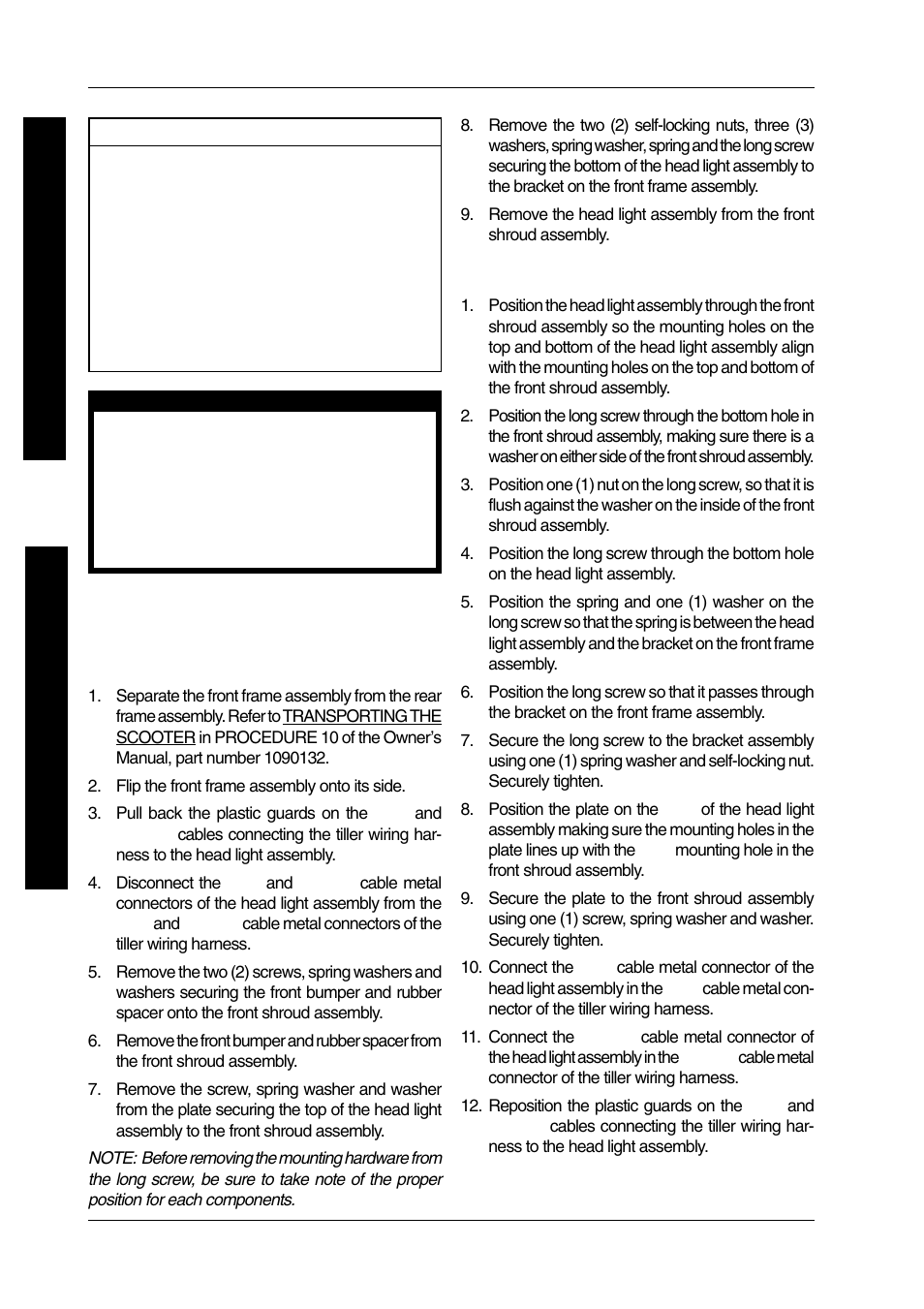 Removing/installing head light assembly (figure 1) | Invacare LYNX PANTHER LX-4 User Manual | Page 48 / 60