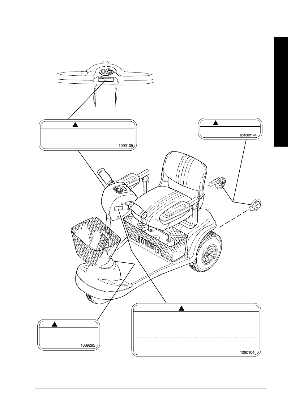 Warning/caution label location | Invacare LYNX PANTHER LX-4 User Manual | Page 7 / 60