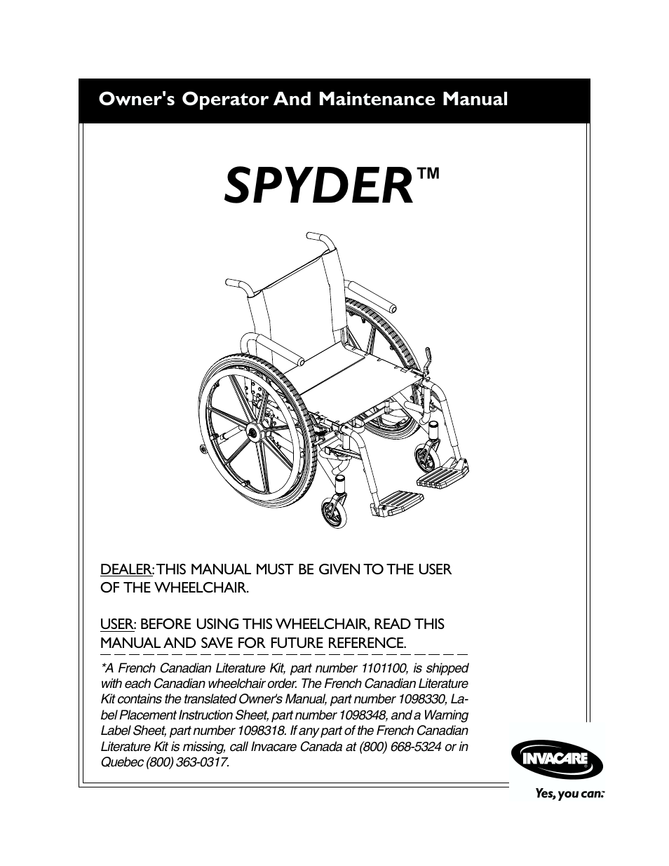 Invacare Spyder 1098318 User Manual | 32 pages