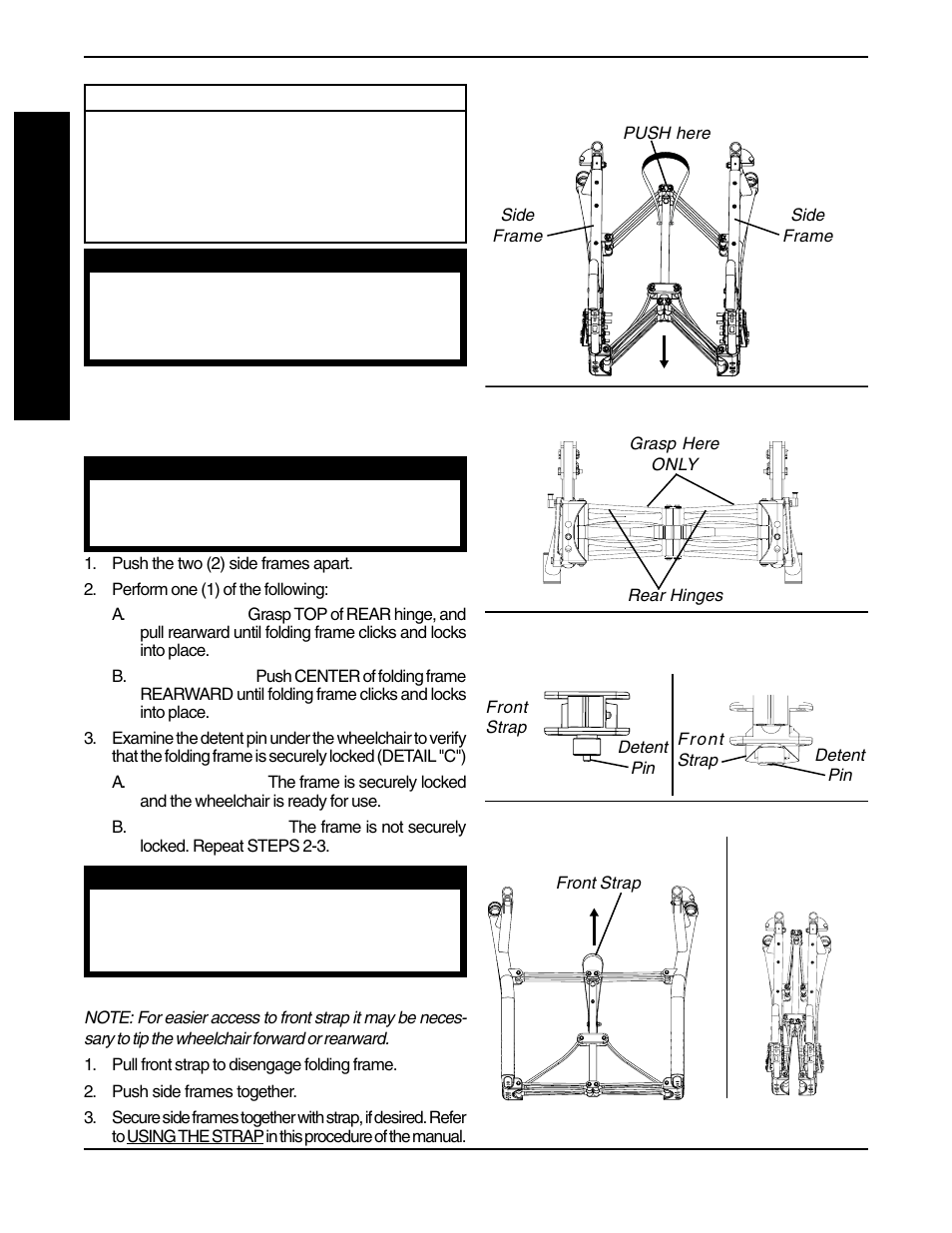 Fr a m e, Folding/unfolding the wheelchair (figure 1) | Invacare Spyder 1098318 User Manual | Page 20 / 32