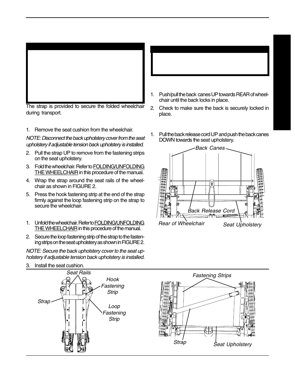 Folding/unfolding the back (figure 3), Fr a m e, Using/storing the strap (figure 2) | Invacare Spyder 1098318 User Manual | Page 21 / 32