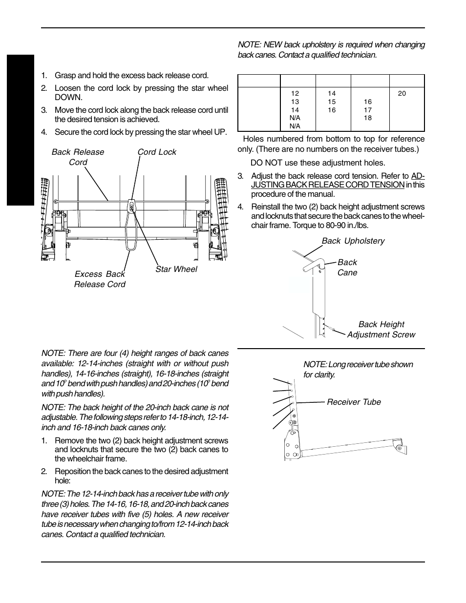 Adjusting the back release cord tension (figure 4), Adjusting the back height (figure 5) | Invacare Spyder 1098318 User Manual | Page 22 / 32