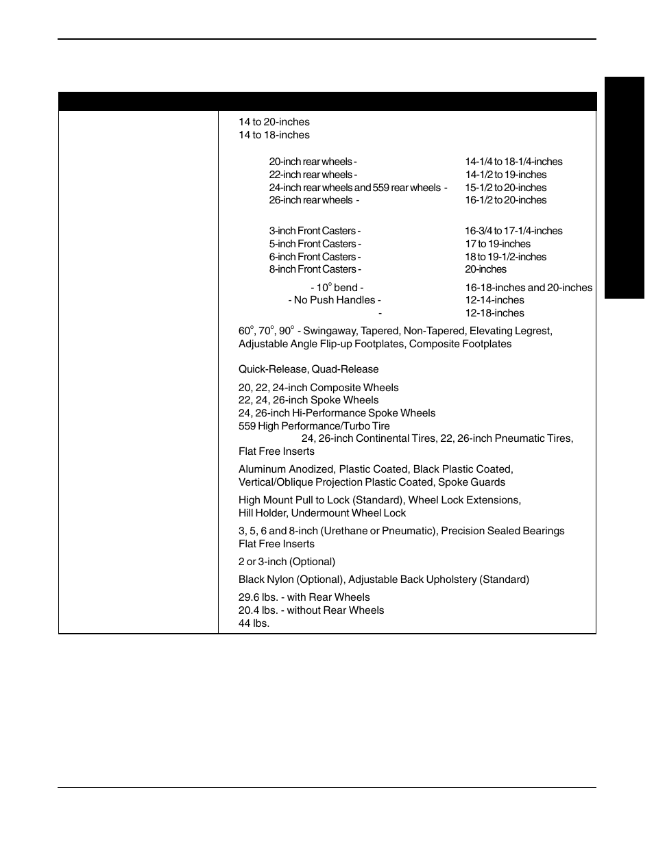 Specifications | Invacare Spyder 1098318 User Manual | Page 5 / 32