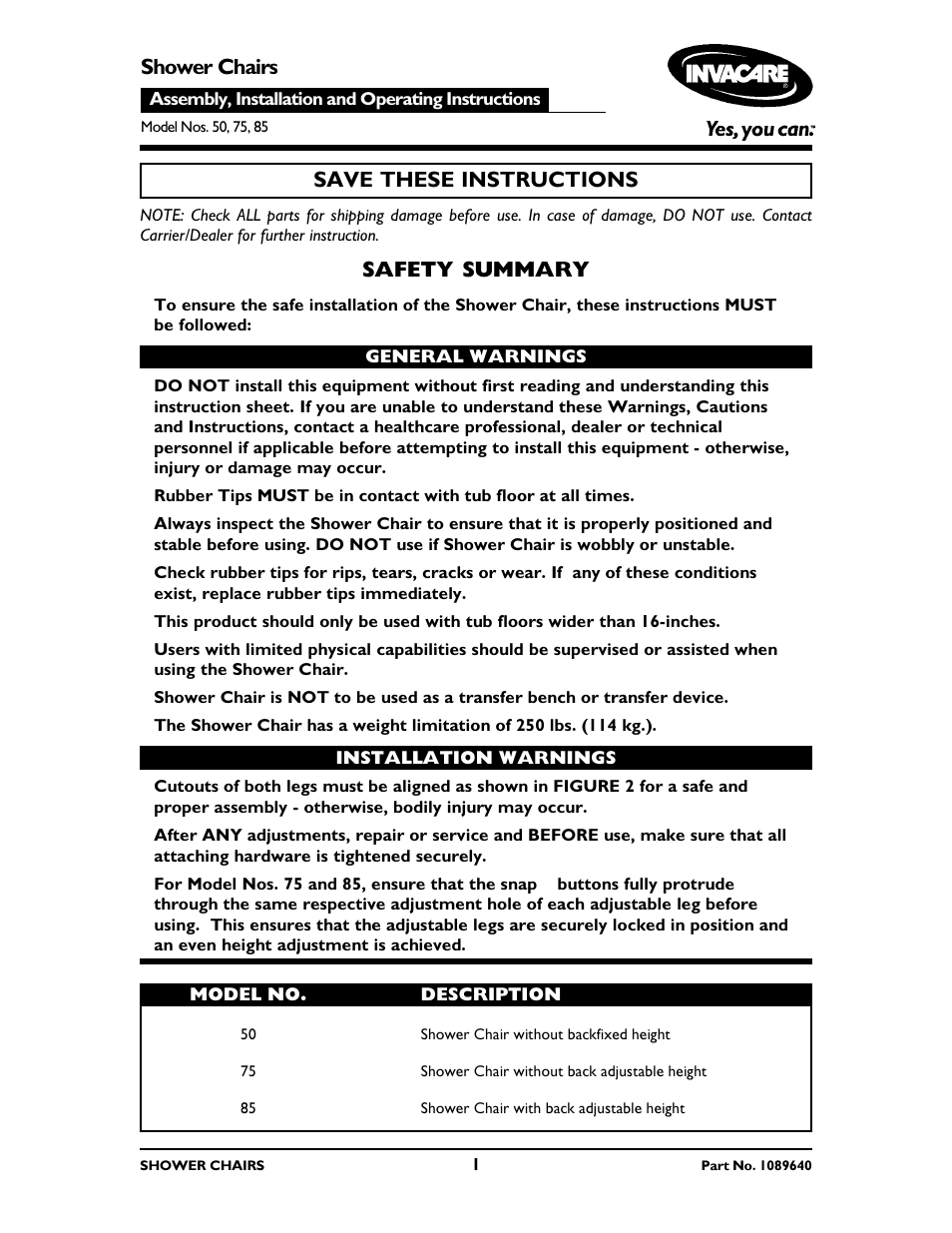 Invacare 75 User Manual | 16 pages