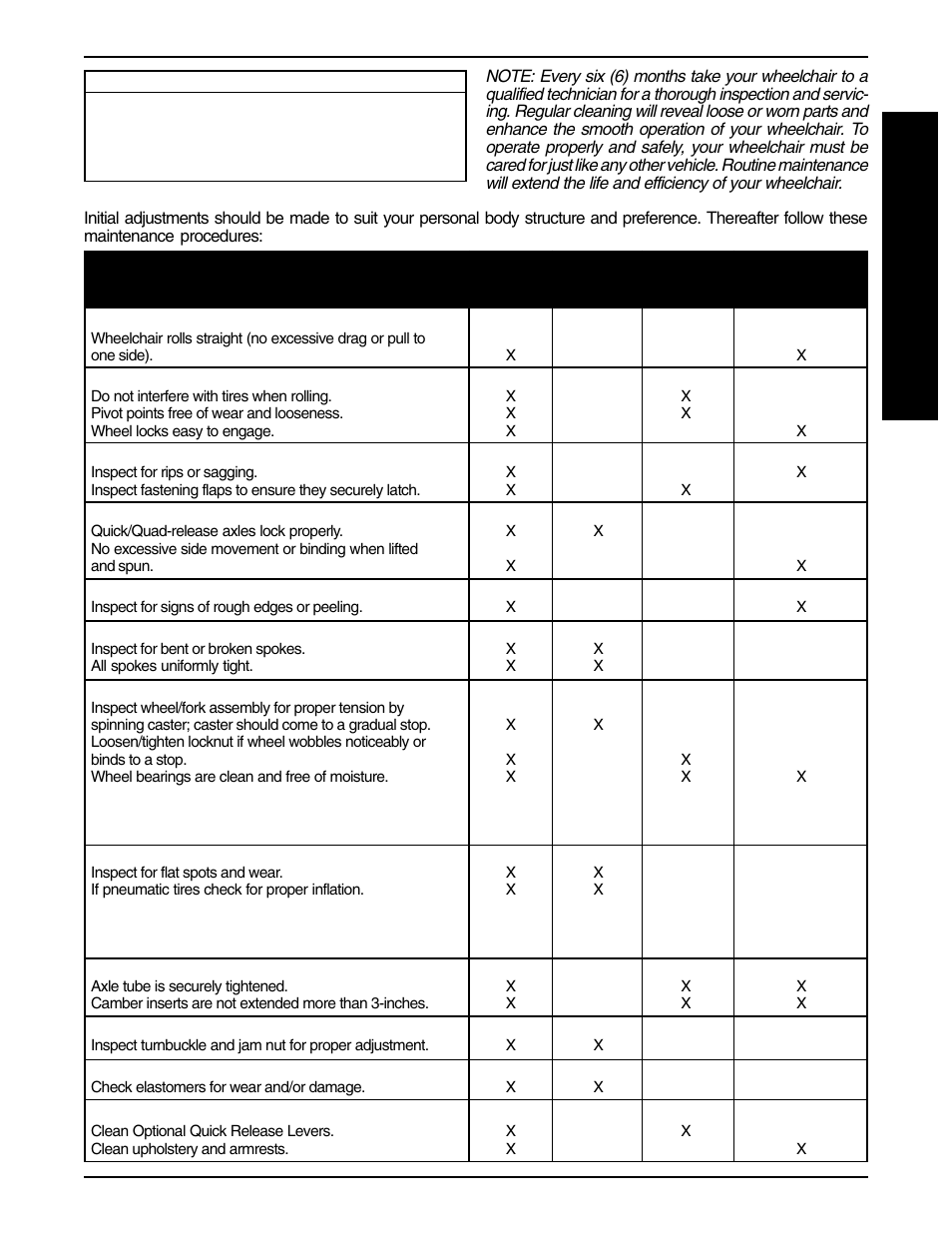 Safety inspection checklist | Invacare F-6S User Manual | Page 13 / 52