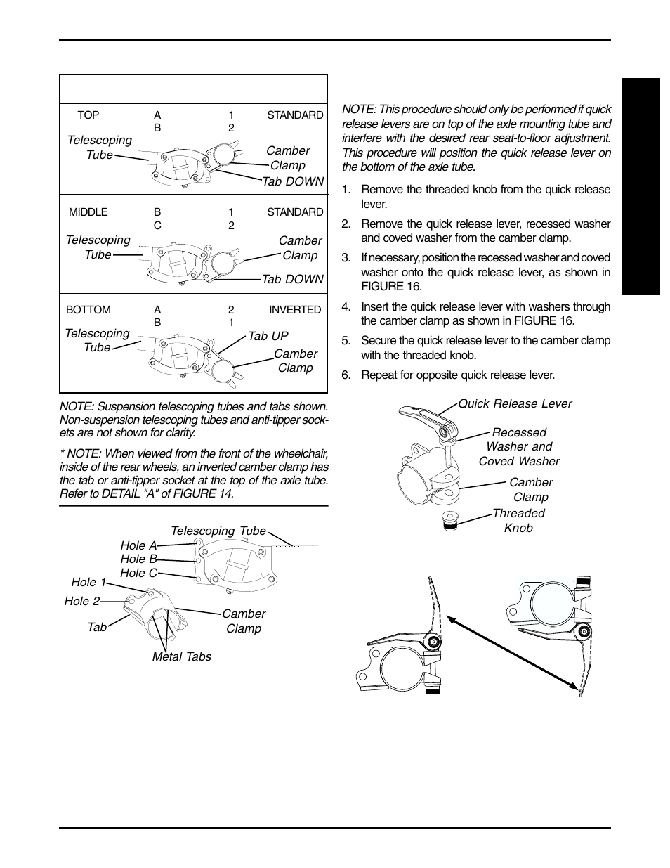 Repositioning quick release levers (figure 16) | Invacare F-6S User Manual | Page 29 / 52