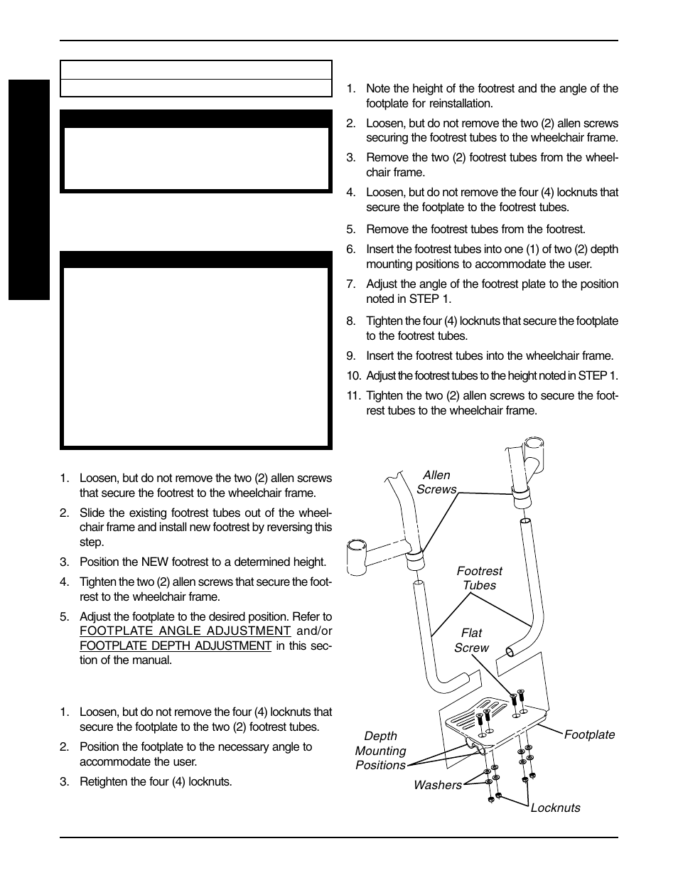 Footrest replacement/ adjustment (figure 1) | Invacare F-6S User Manual | Page 42 / 52