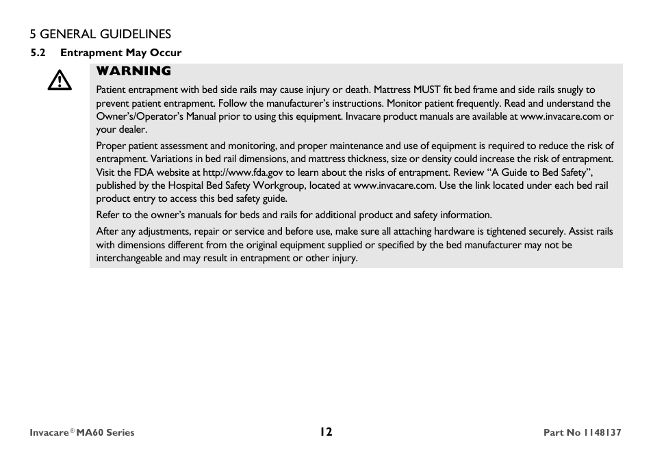Entrapment may occur | Invacare MicroAir MA60 User Manual | Page 12 / 36