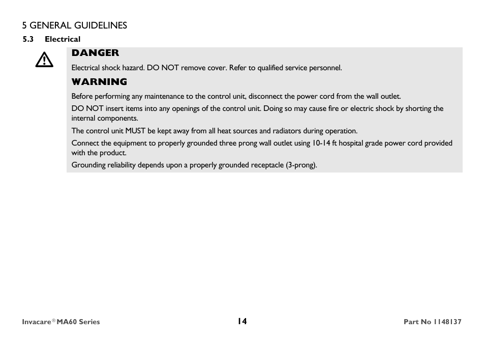 Electrical | Invacare MicroAir MA60 User Manual | Page 14 / 36