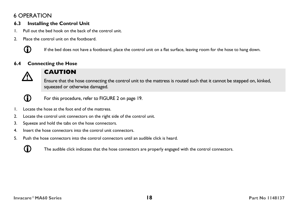 Installing the control unit connecting the hose | Invacare MicroAir MA60 User Manual | Page 18 / 36