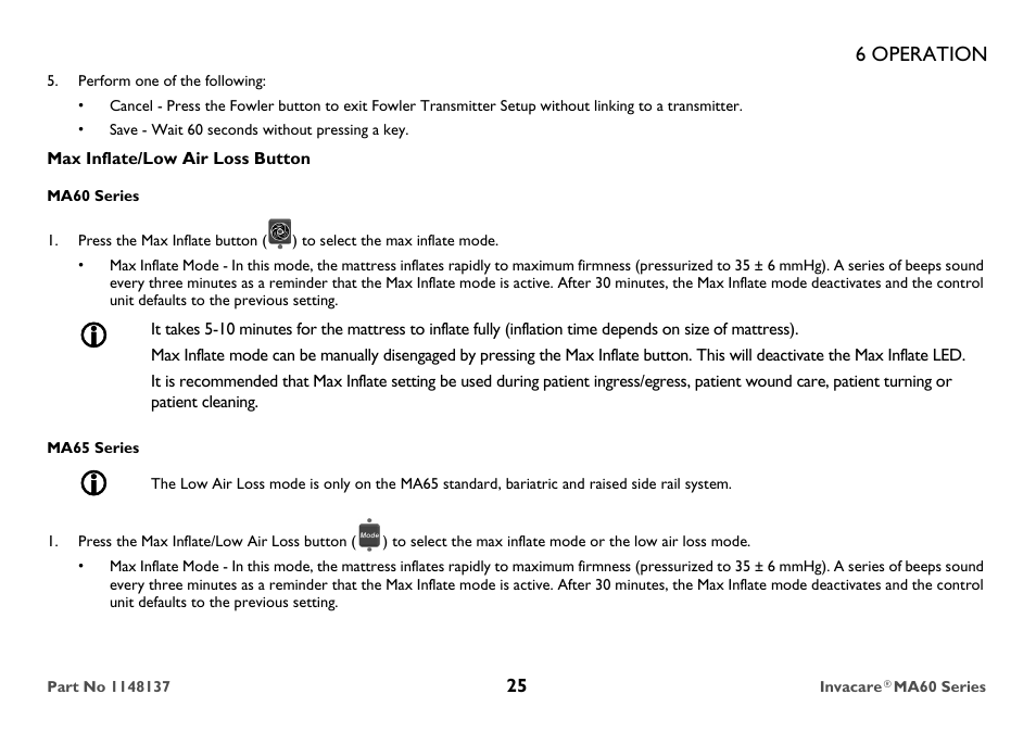 6 operation | Invacare MicroAir MA60 User Manual | Page 25 / 36