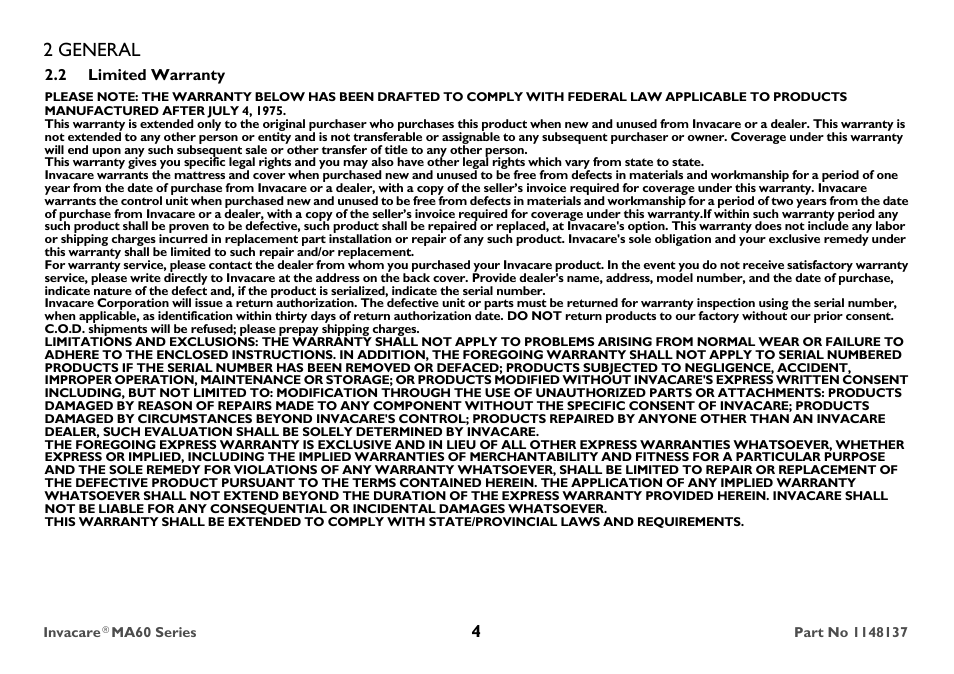 2 general | Invacare MicroAir MA60 User Manual | Page 4 / 36