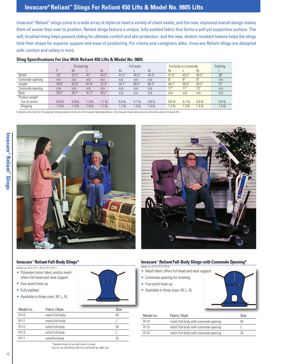 Invacare, Reliant, Re lia n t | Slin g s | Invacare Fitness Equipment User Manual | Page 12 / 16