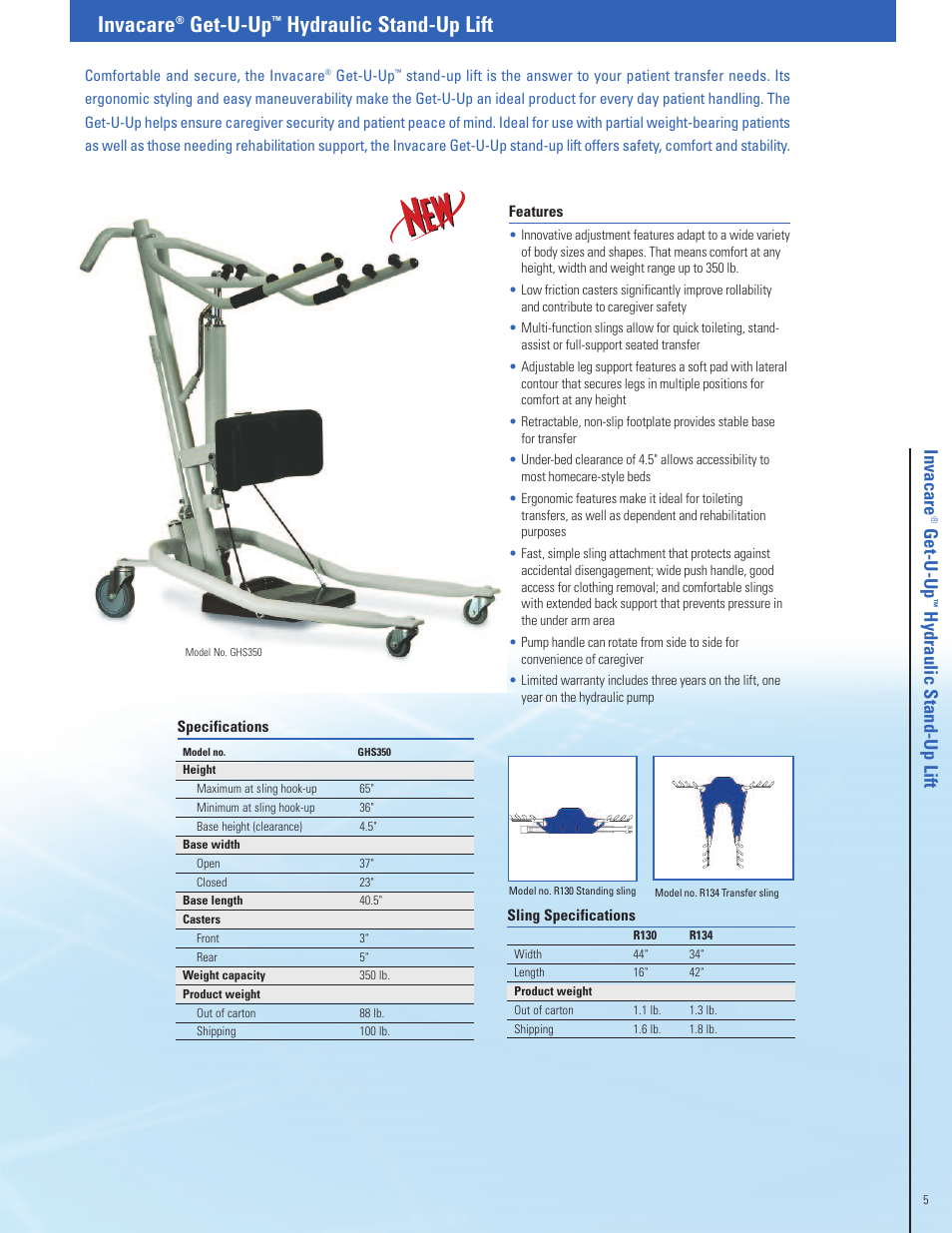 Invacare, Get-u-up, Hydraulic stand-up lift | Ge t- u -u p, Hyd ra u lic s ta n d -u p li ft | Invacare Fitness Equipment User Manual | Page 5 / 16