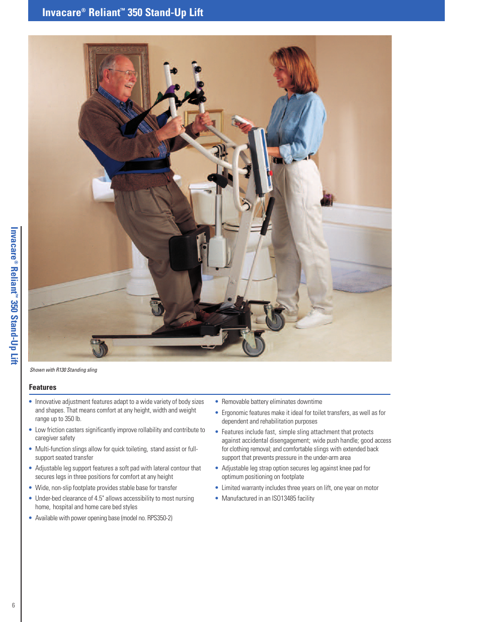 Invacare, Reliant, 350 stand-up lift | Invacare Fitness Equipment User Manual | Page 6 / 16