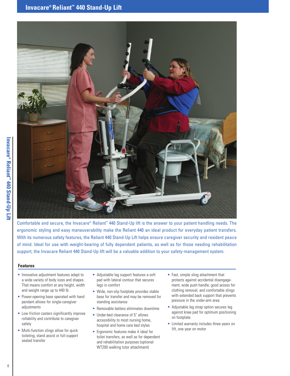 Invacare, Reliant, 440 stand-up lift | Invacare Fitness Equipment User Manual | Page 8 / 16