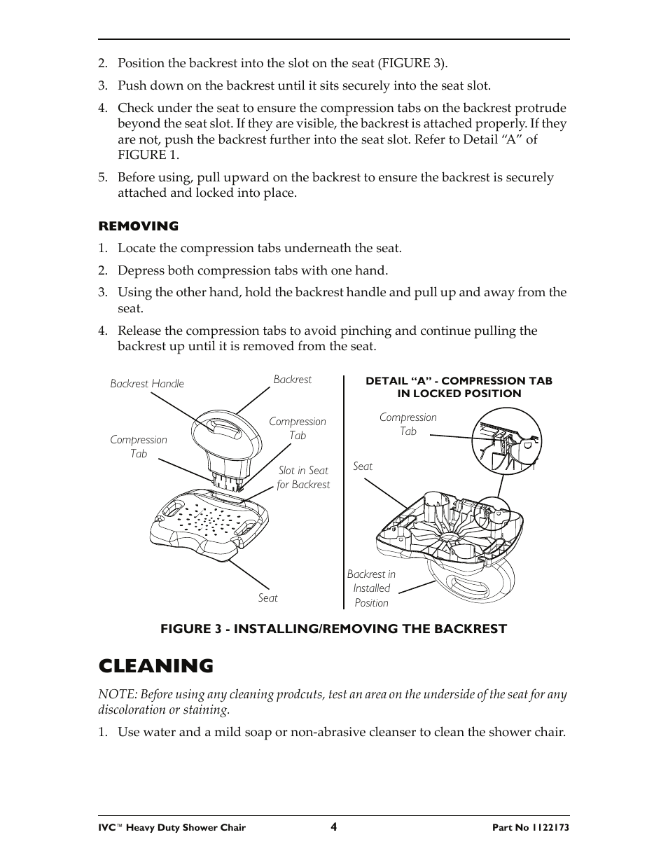 Figure 3, Cleaning | Invacare IVC Heavy Duty Shower Chair 9780 User Manual | Page 4 / 16