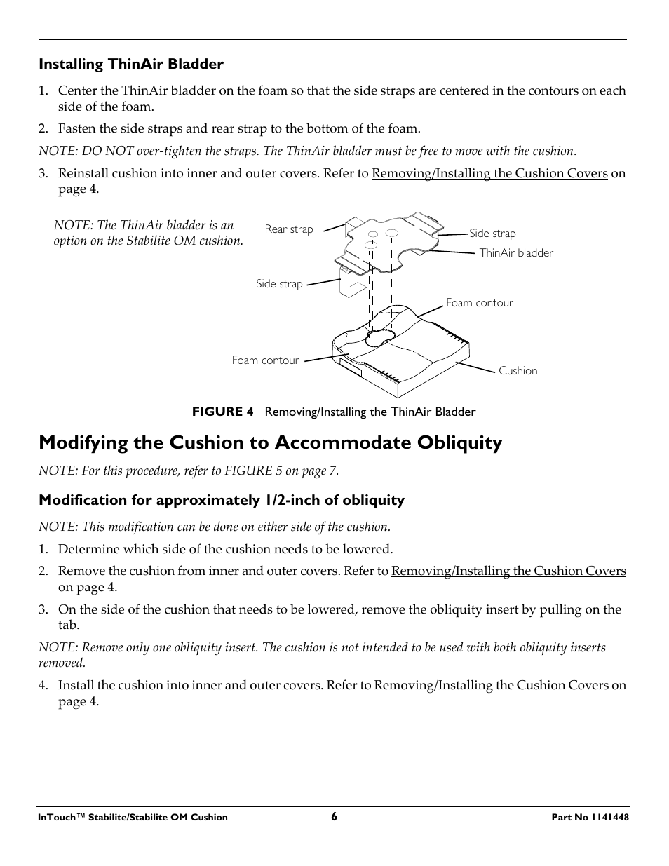 Modifying the cushion to accommodate obliquity | Invacare 1141448 User Manual | Page 6 / 28