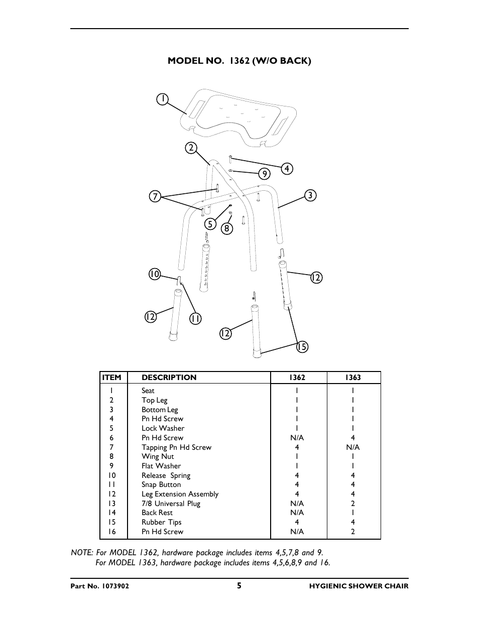 Invacare 1363 User Manual | Page 5 / 8