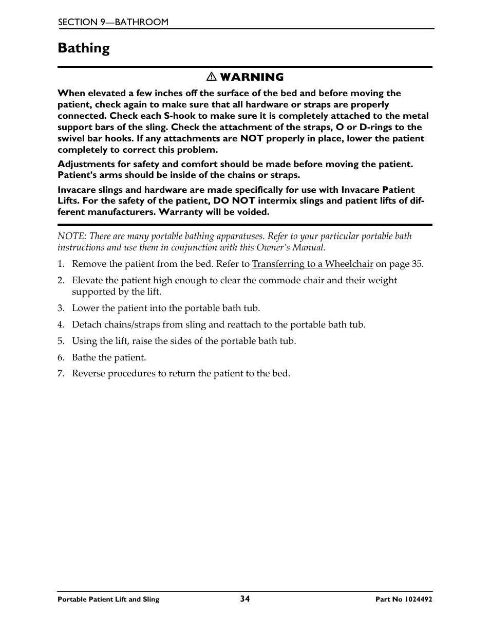 Bathing | Invacare 9805P User Manual | Page 34 / 44