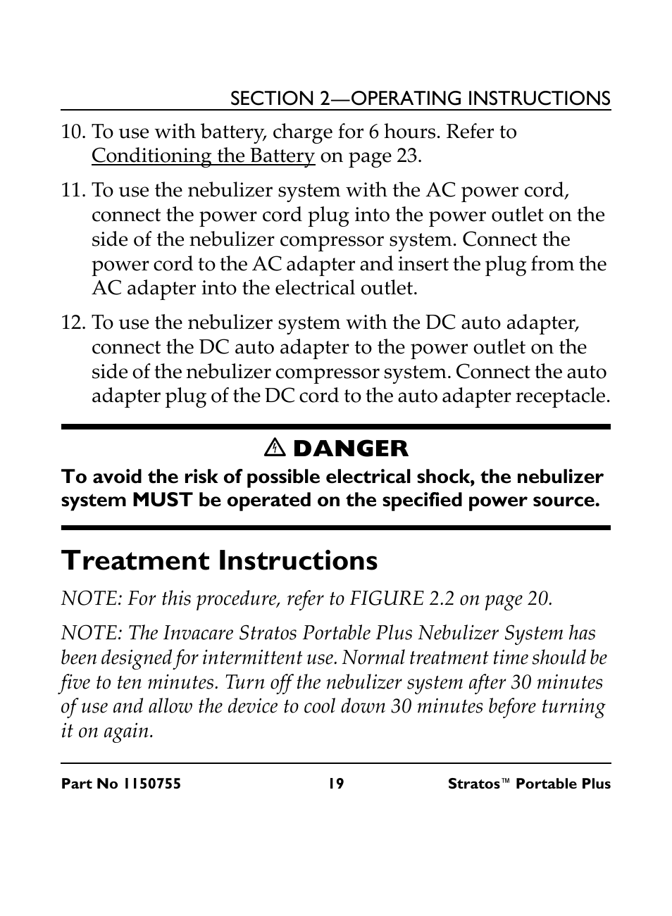 Treatment instructions, Ꮨ danger | Invacare IRC 1730 User Manual | Page 19 / 40