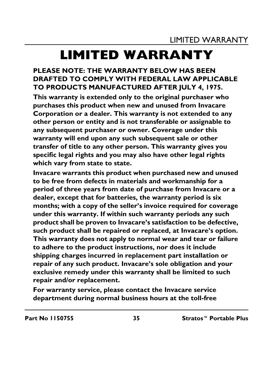 Limited warranty | Invacare IRC 1730 User Manual | Page 35 / 40