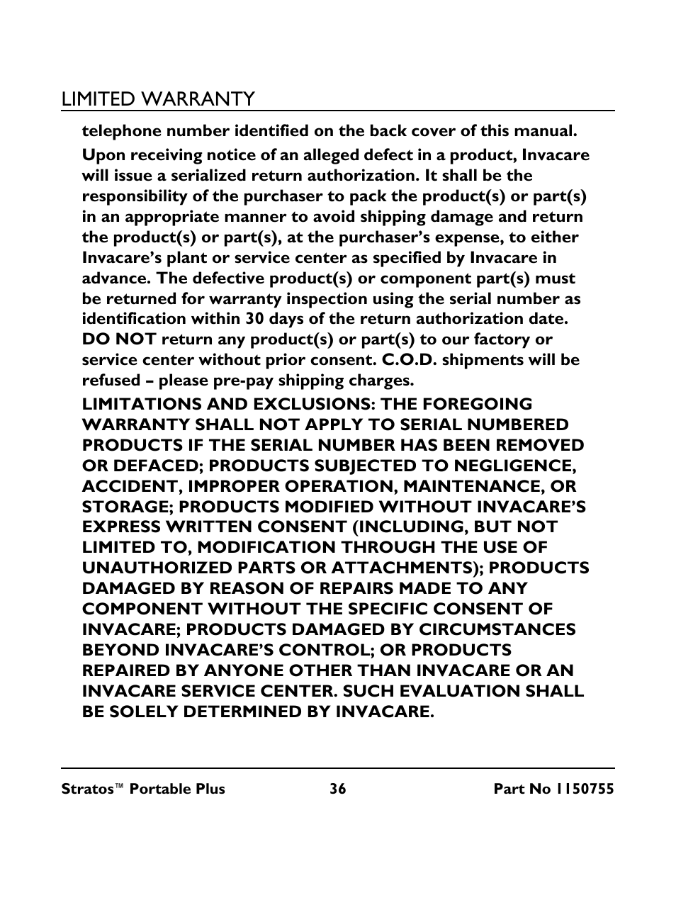Limited warranty | Invacare IRC 1730 User Manual | Page 36 / 40