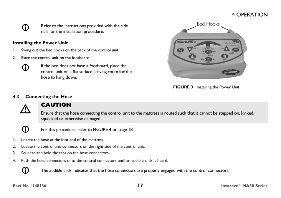 Installing the power unit connecting the hose | Invacare MicroAIR MA50 User Manual | Page 17 / 36