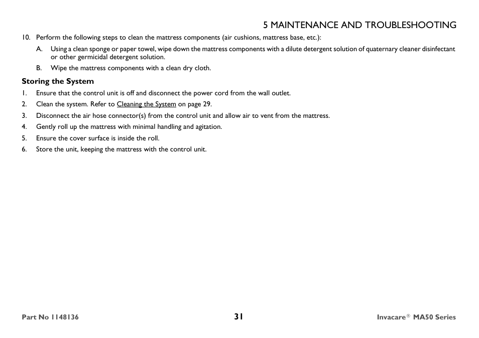 5 maintenance and troubleshooting | Invacare MicroAIR MA50 User Manual | Page 31 / 36
