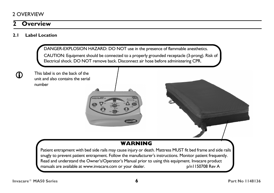 Overview, Label location, 2 overview | Invacare MicroAIR MA50 User Manual | Page 6 / 36