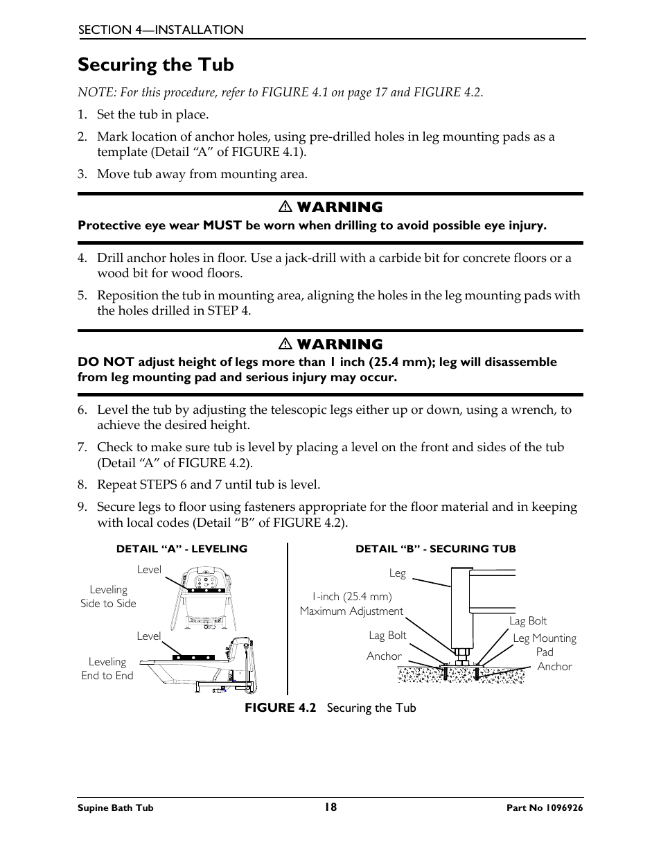 Securing the tub | Invacare IH6300ADH User Manual | Page 18 / 32