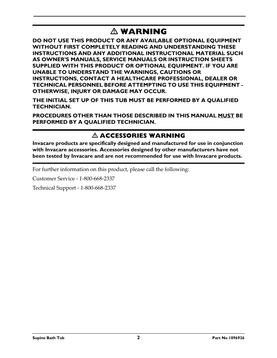 Ƽ warning | Invacare IH6300ADH User Manual | Page 2 / 32