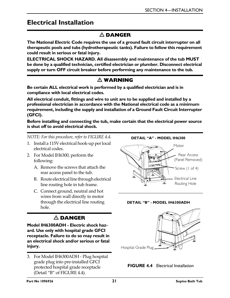 Electrical installation | Invacare IH6300ADH User Manual | Page 21 / 32