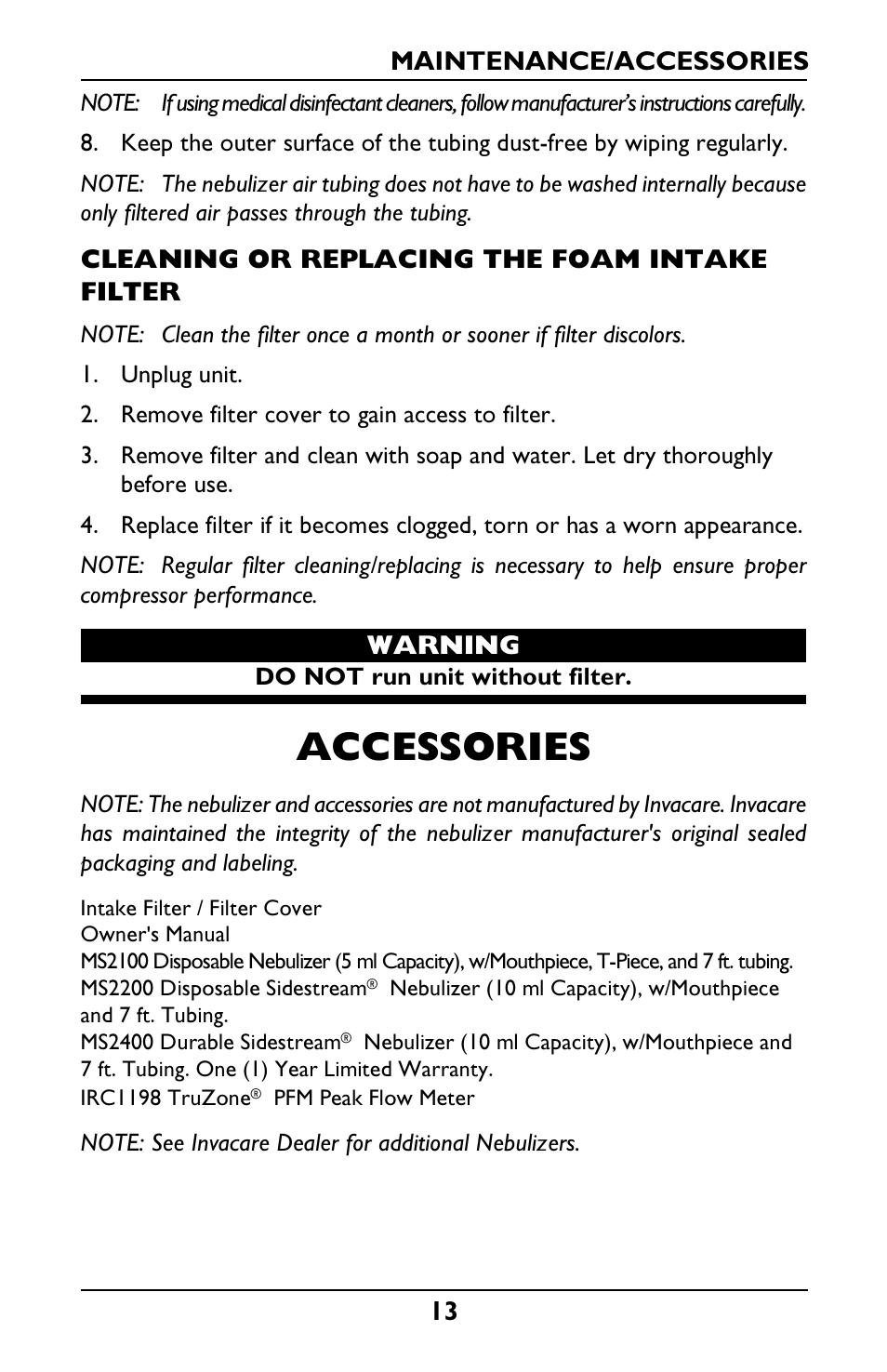 Accessories | Invacare IRC1001 User Manual | Page 13 / 44