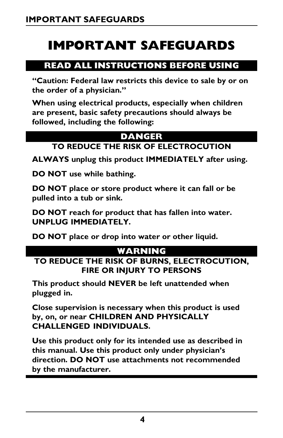Important safeguards | Invacare Envoy User Manual | Page 4 / 44